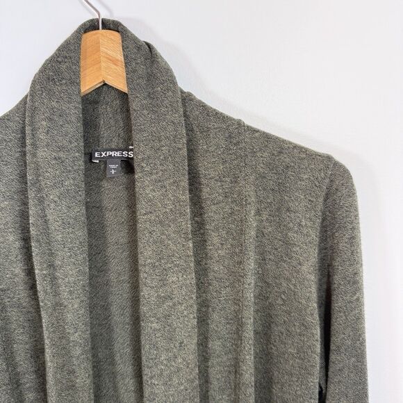 Express Large Sweater Open Front Cardigan Gray Green Shawl Long Sleeve Ruching - Picture 3 of 10